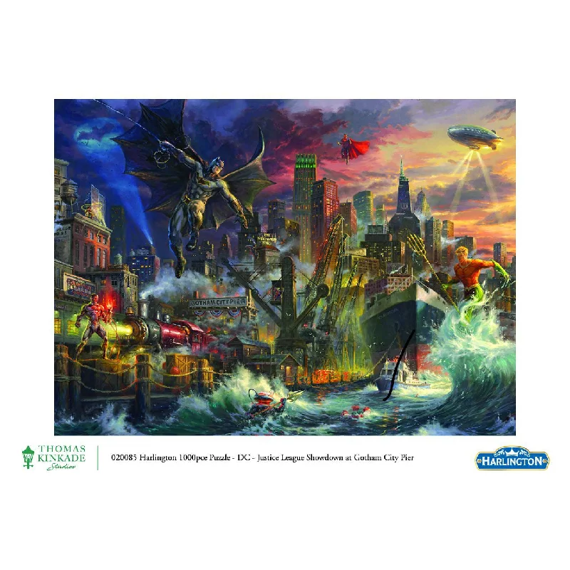 1000pc Thomas Kinkade: DC Comics - Justice League Showdown at Gotham City Pier Puzzle