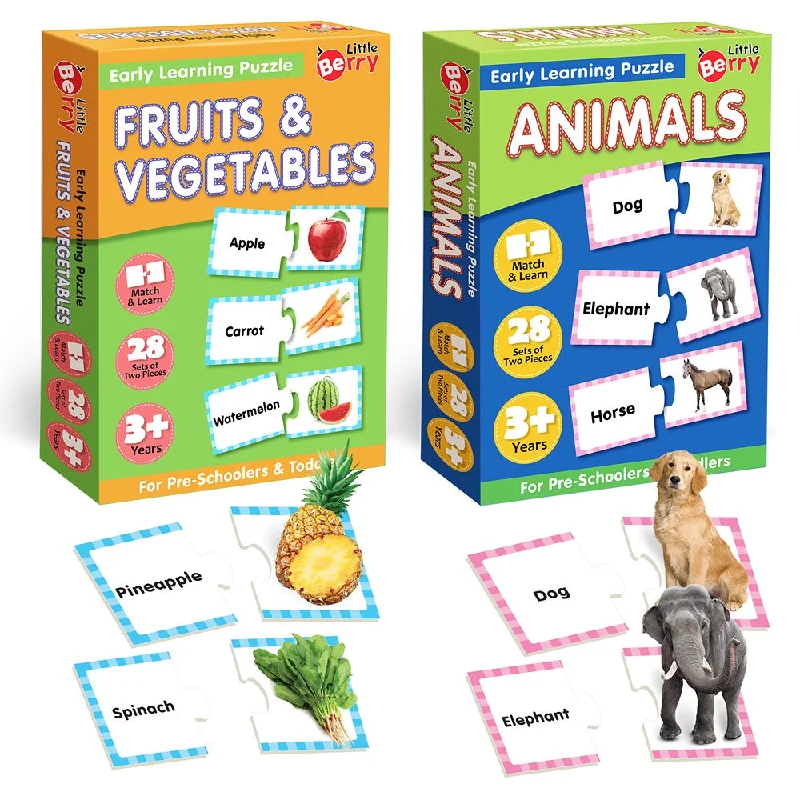 Fruits, Vegetables and Animals Early Learning Puzzles (Set of 2)