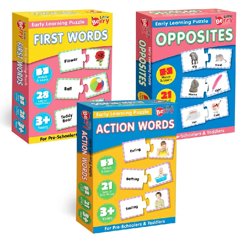 Opposites, First Words and Action Words Early Learning Puzzles (Set of 3)