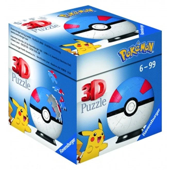 Ravensburger 3D Puzzle-Ball - Pokemon Pokeballs - Great Ball 54pc - Damaged Box