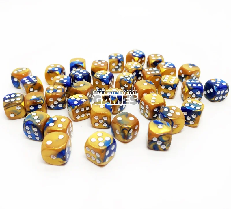 Chessex 26822 Gemini Blue-Gold/White 12mm d6 Dice Block [36ct]