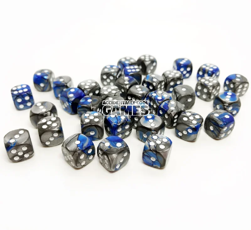 Chessex 26823 Gemini Blue-Steel/White12mm d6 Dice Block [36ct]