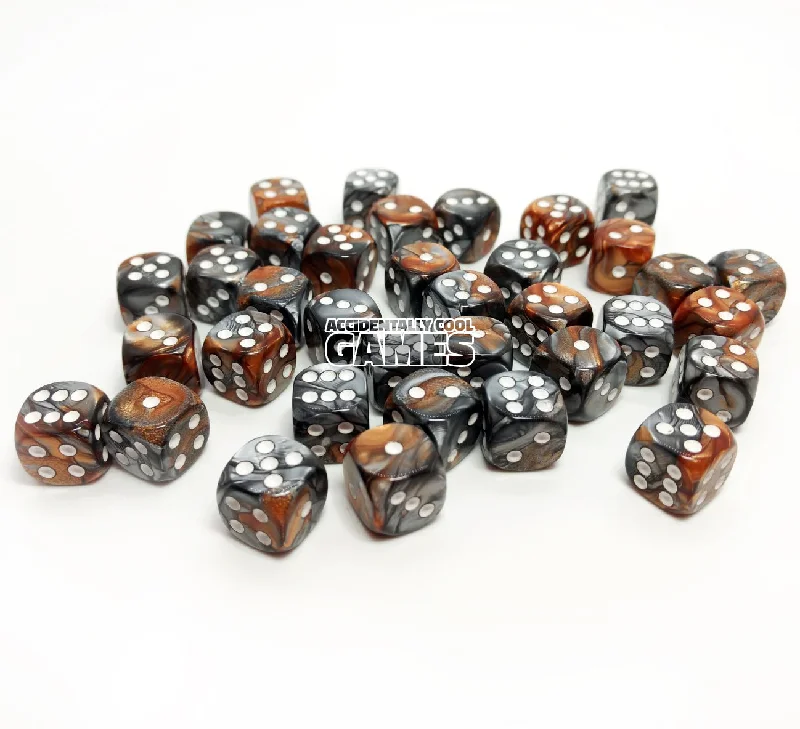 Chessex 26824 Gemini Copper-Steel/White 12mm d6 Dice Block [36ct]