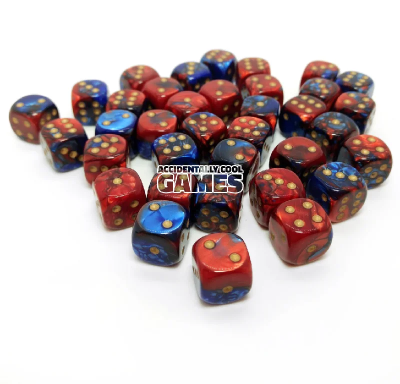 Chessex 26829 Gemini Blue-Red/Gold 12mm d6 Dice Block [36ct]