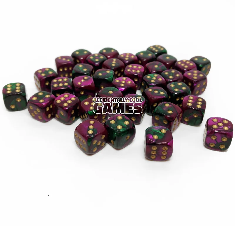 Chessex 26834 Gemini Green-Purple/Gold 12mm d6 Dice Block [36ct]