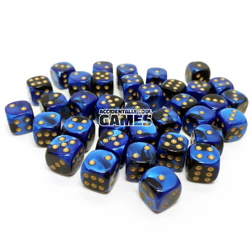 Chessex 26835 Gemini Black-Blue/Gold 12mm d6 Dice Block [36ct]