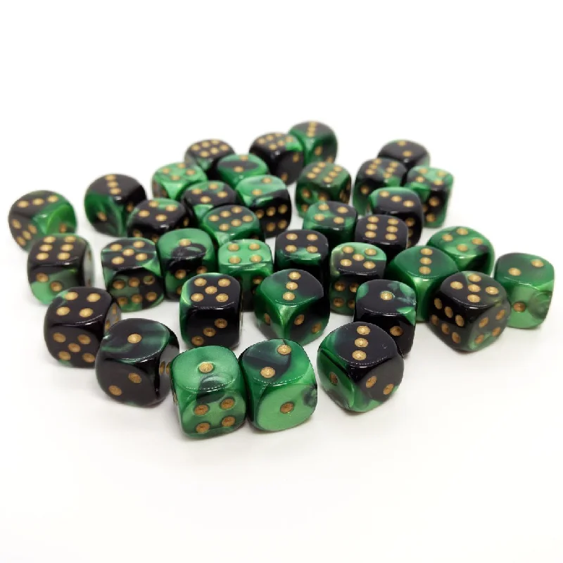 Chessex 26839 Gemini Black-Green/Gold 12mm d6 Dice Block [36ct]