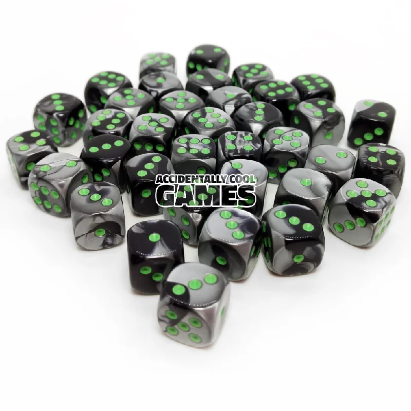 Chessex 26845 Gemini Black-Grey/Green 12mm d6 Dice Block [36ct]