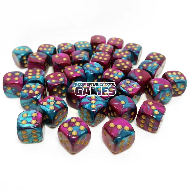 Chessex 26849 Gemini Purple-Teal/Gold 12mm d6 Dice Block [36ct]