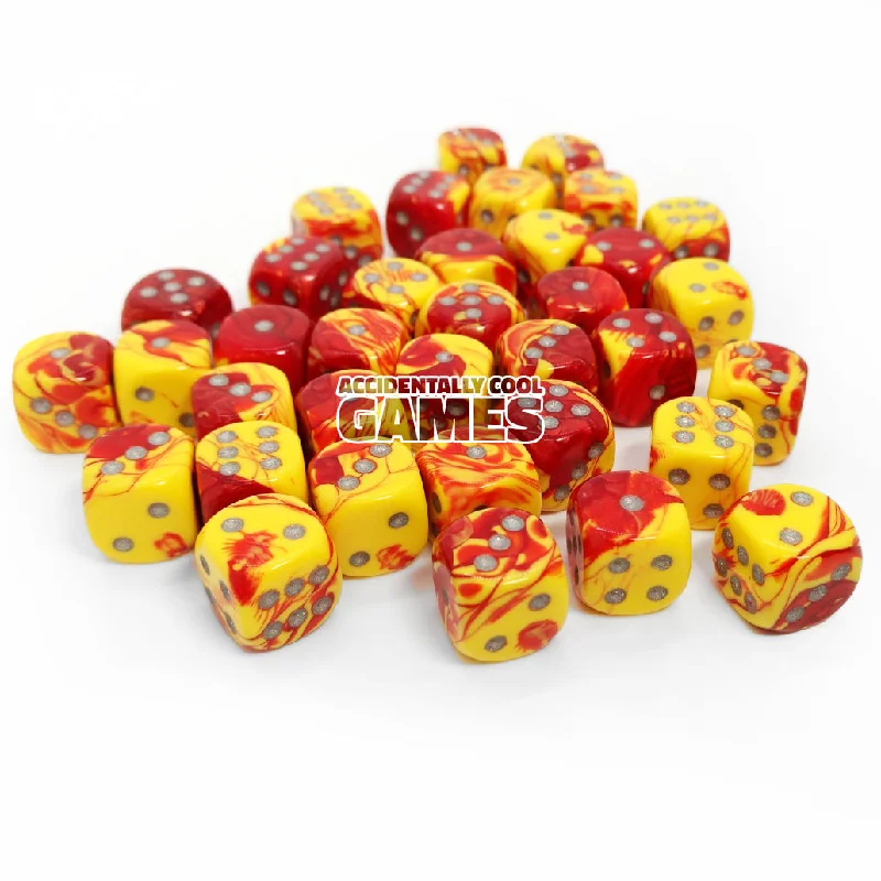 Chessex 26850 Gemini Red-Yellow/Silver 12mm d6 Dice Block [36ct]