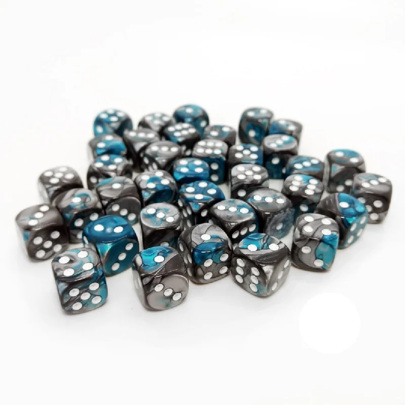 Chessex 26856 Gemini Steel-Teal/White 12mm d6 Dice Block [36ct]