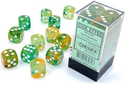 Chessex 27755 Nebula Spring/White Luminary 16mm d6 Dice Block [12ct]