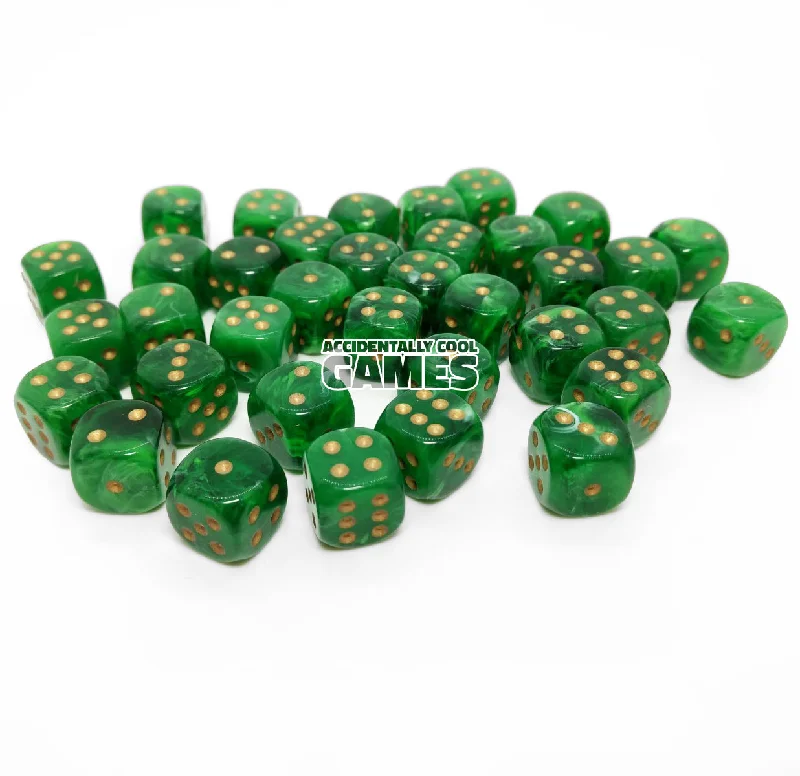 Chessex 27835 Vortex Green/Gold 12mm d6 Dice Block [36ct]