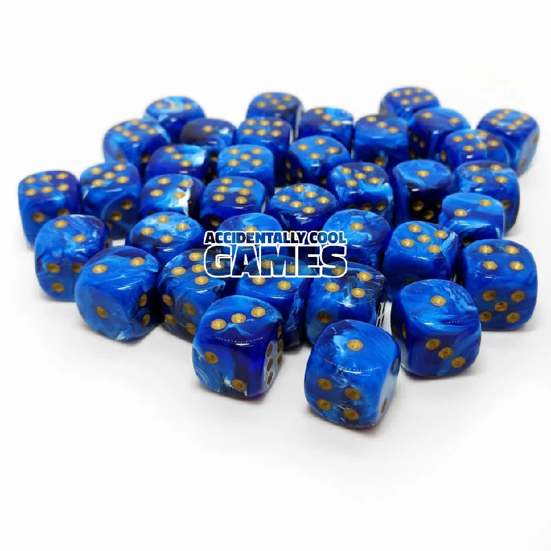 Chessex 27836 Vortex Blue/Gold 12mm d6 Dice Block [36ct]