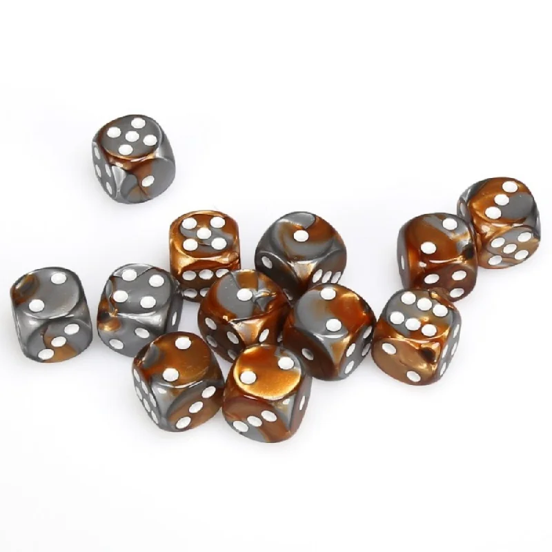 Chessex 26624 Gemini Copper-Steel/White 16mm d6 Dice Block [12ct]