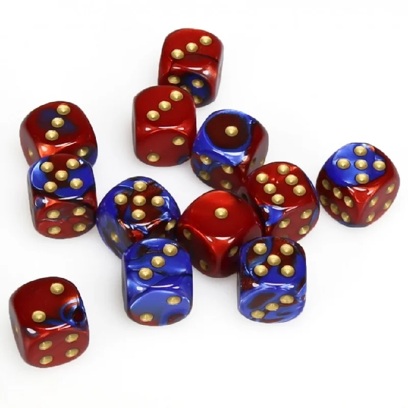 Chessex 26629 Gemini Blue-Red/Gold 16mm d6 Dice Block [12ct]