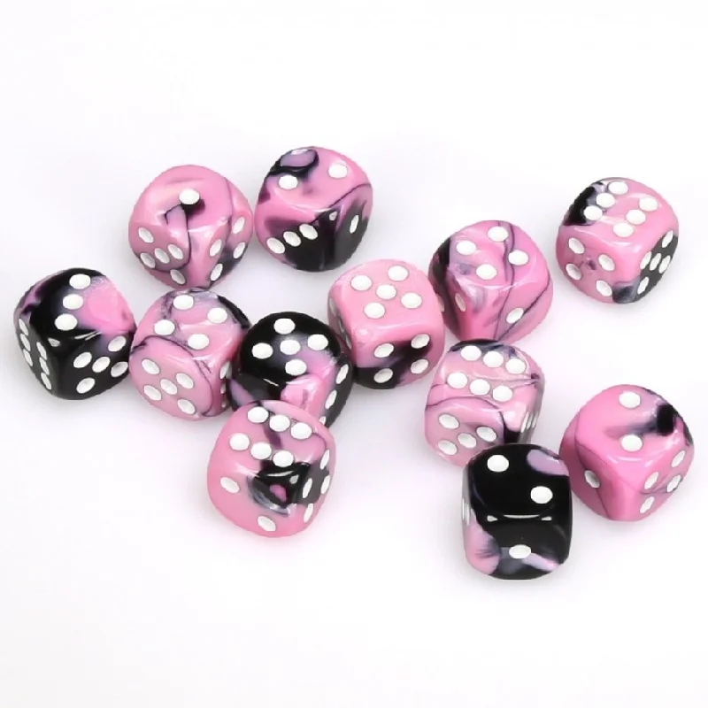 Chessex 26630 Gemini Black-Pink/White 16mm d6 Dice Block [12ct]