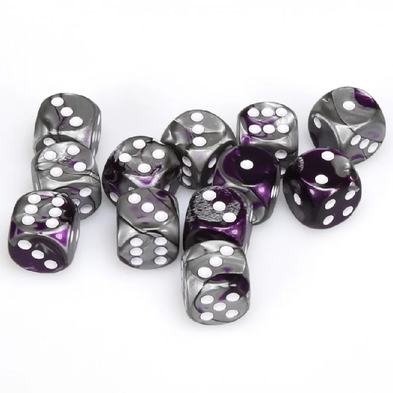 Chessex 26632 Gemini Purple-Steel/White 16mm d6 Dice Block [12ct]