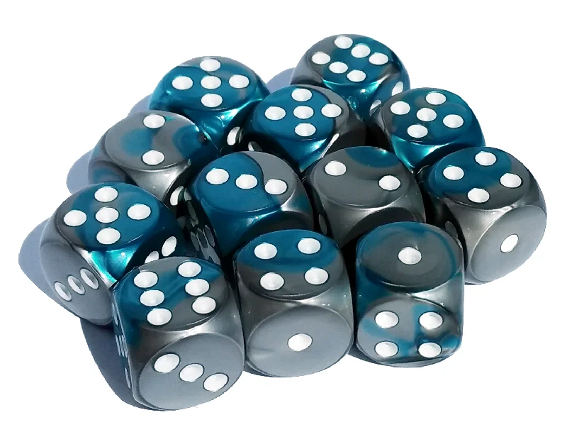 Chessex 26656 Gemini Steel-Teal/White 16mm d6 Dice Block [12ct]