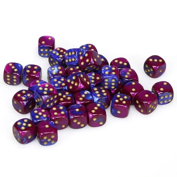 Chessex 26828 Gemini Blue-Purple/Gold 12mm d6 Dice Block [36ct]