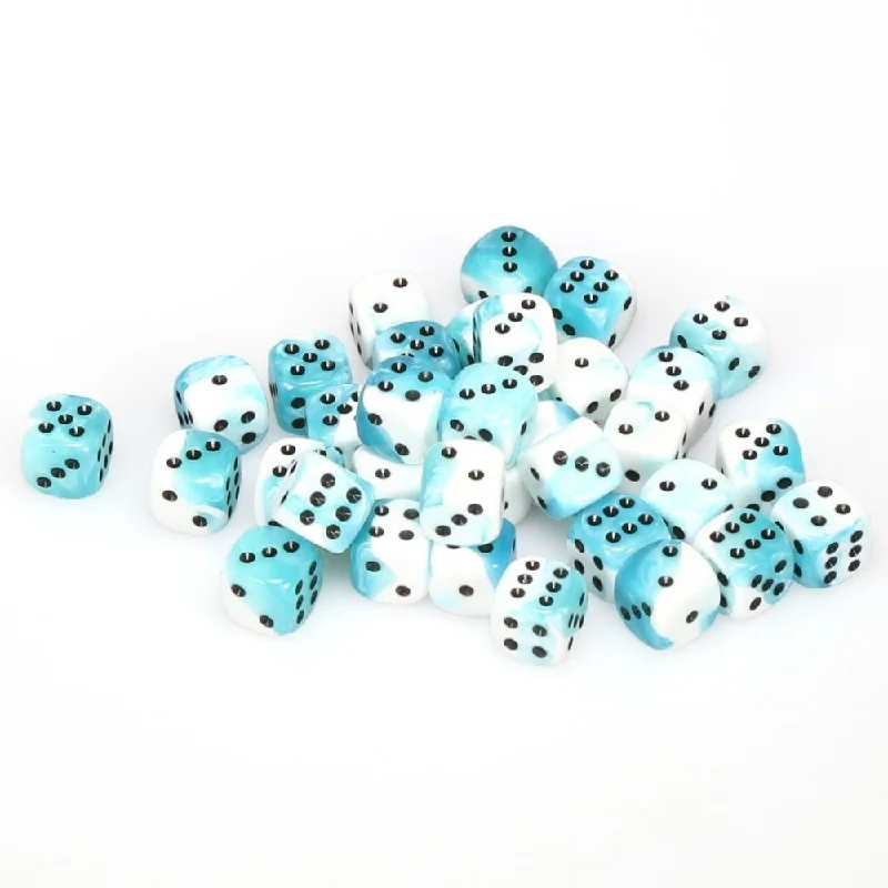 Chessex 26844 Gemini Teal-White/Black 12mm d6 Dice Block [36ct]