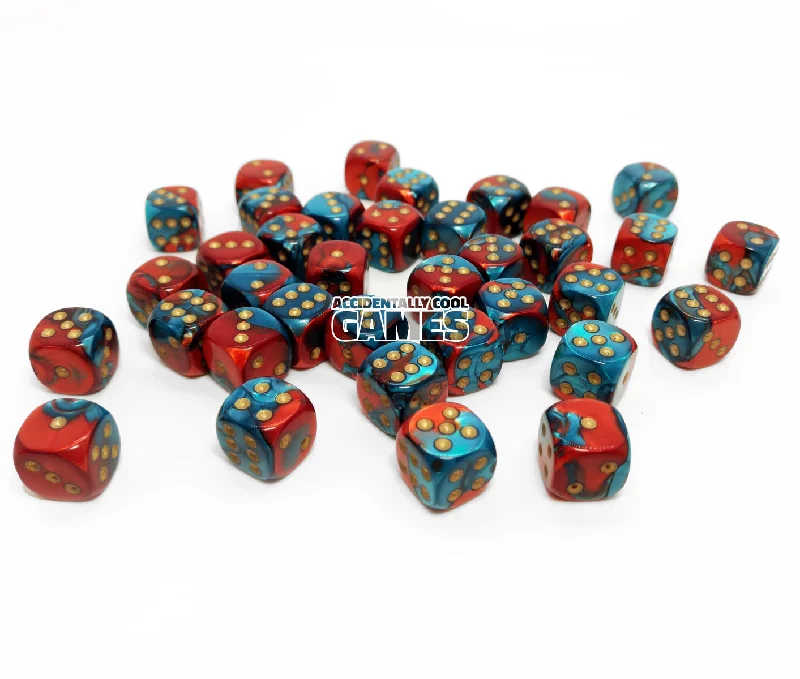 Chessex 26862 Gemini Red-Teal/Gold 12mm d6 Dice Block [36ct]