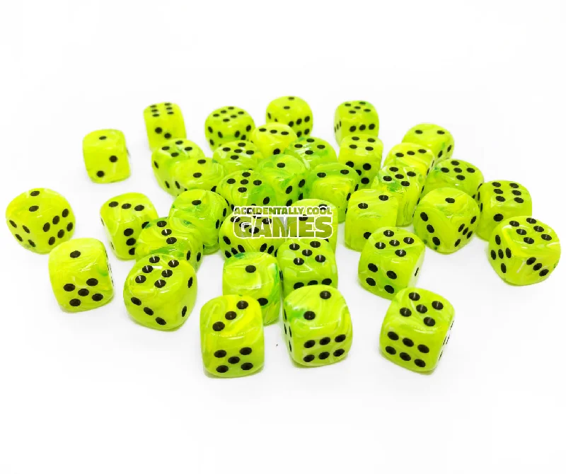 Chessex 27830 Vortex Bright Green/Black 12mm d6 Dice Block [36ct]