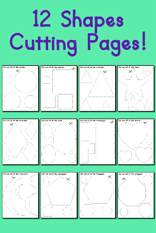 12 Printable Shapes Cutting Worksheets!