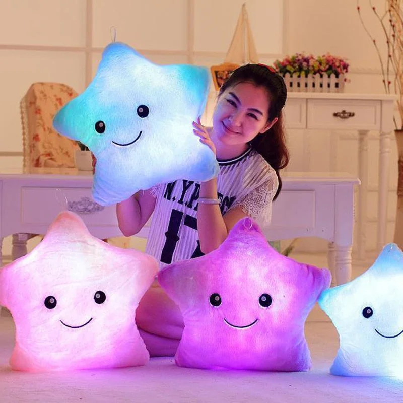 34CM Creative Toy Luminous Pillow Soft Stuffed Plush Glowing Colorful Stars Cushion