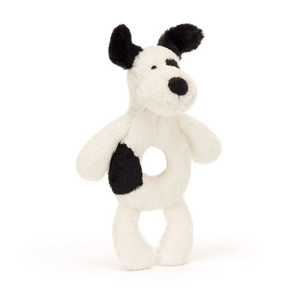 Baby Jellycat - Bashful Black & Cream Puppy Ring Rattle