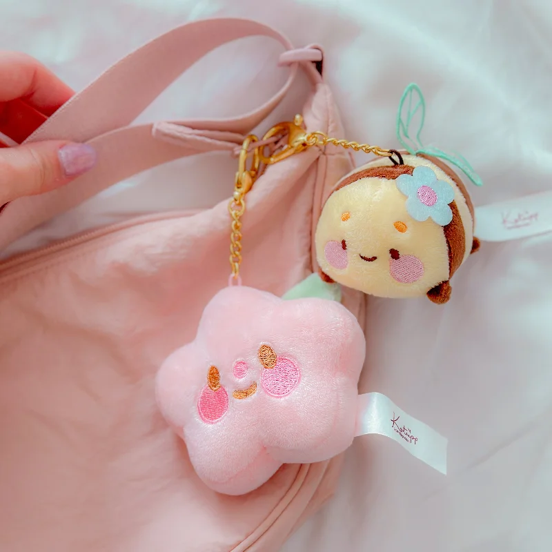 Bumblebutt & Sakura Flower Keychain Plushie Bundle | Kawaii Bee & Floral Charm Accessories