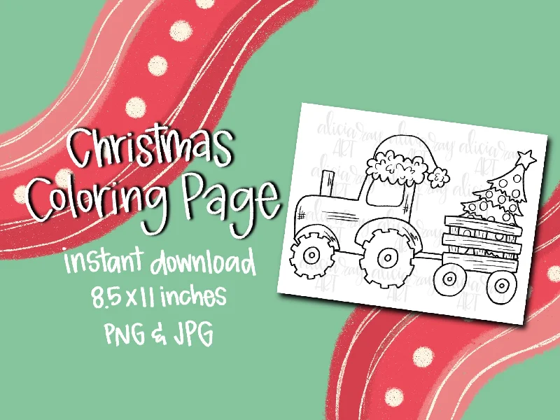 Christmas Tractor Coloring Page