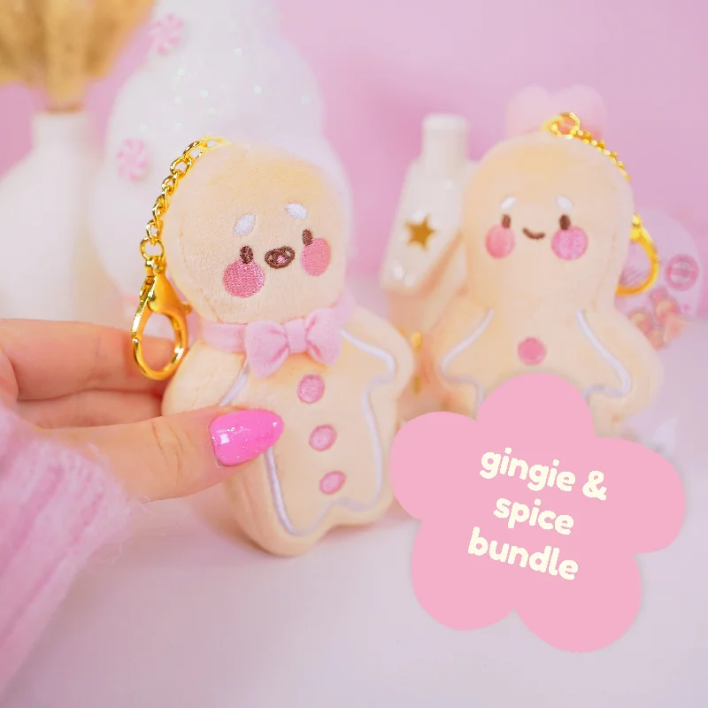 Gingie & Spice Gingerbread Kawaii Keychain Plushie Bundle | Cute Mini Soft Toy Charms | Adorable Gingerbread Accessories for Bags, Keys & Gifts