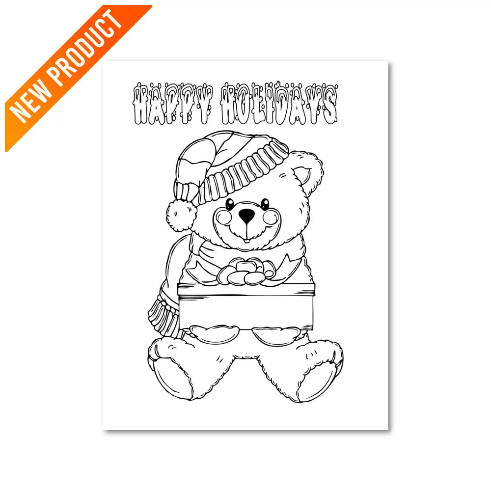 "Happy Holidays Bear" Christmas PLR Coloring Page