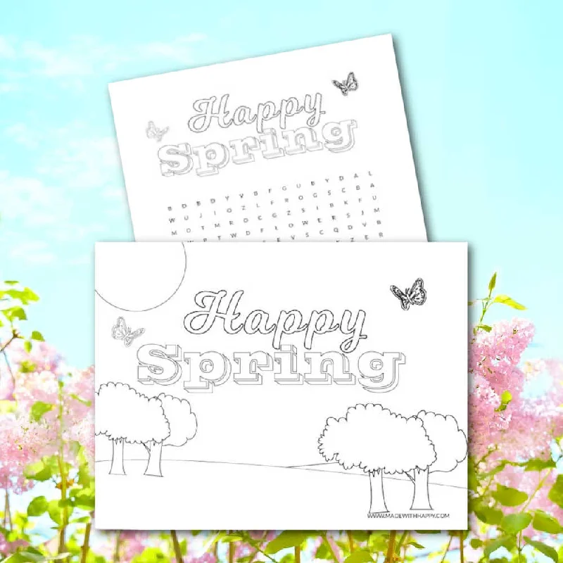 Happy Spring Coloring Page and Word Search