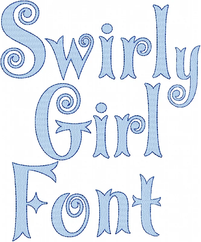 Swirly Girl Font - Fill Stitch with outline - Comes in 5 inch size, numbers,punctuation signs