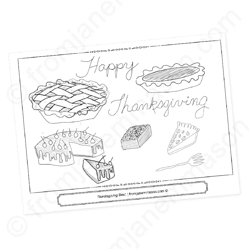 Thanksgiving Desserts Coloring Page (FREE!)