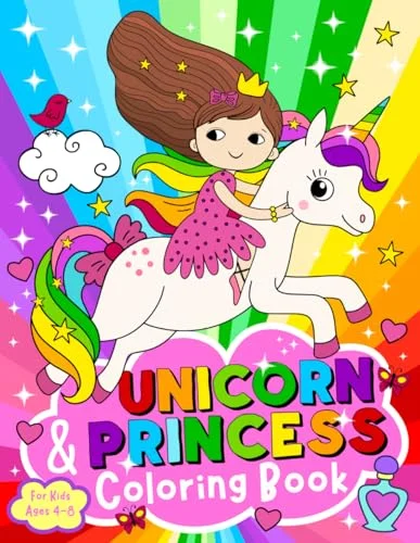 Unicorn and Princess Coloring Book: For Kids ages 4-8 (US Edition) (Silly Bear Coloring Books)