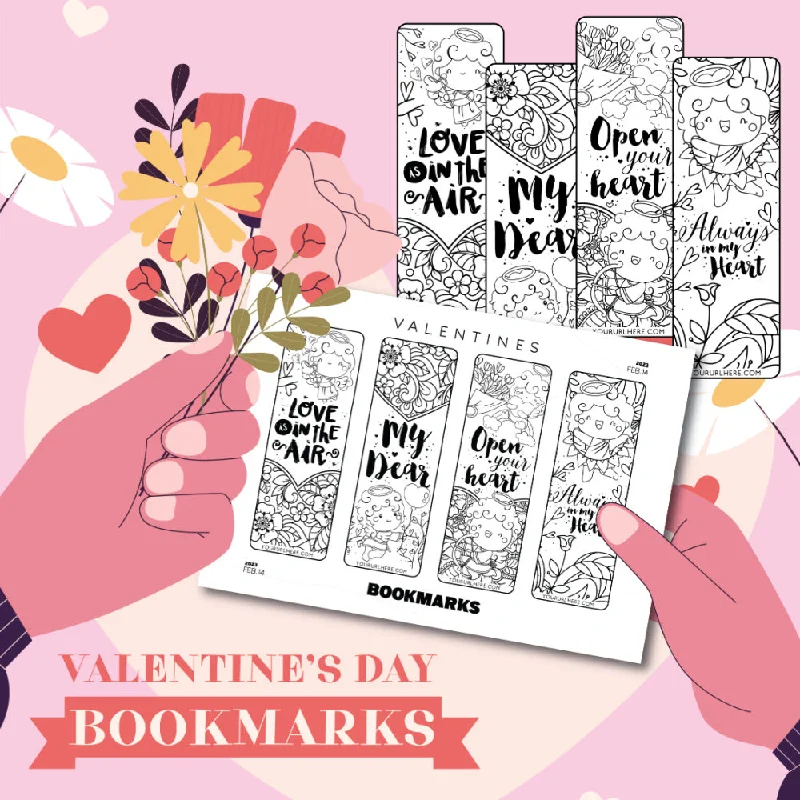 Valentine's Day Bookmarks To Color