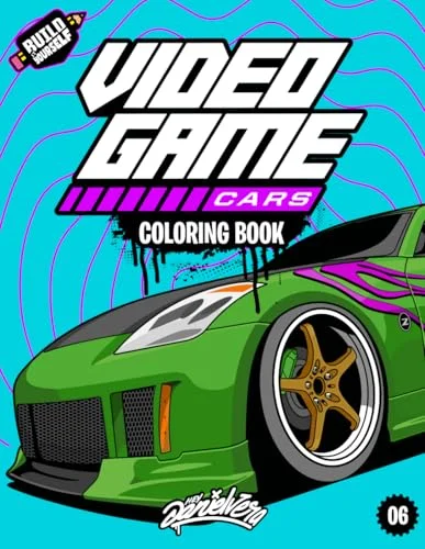 Video Game Cars Coloring Book: Fun automotive adventure with 50 coloring pages for kids & teens Ages 6-18